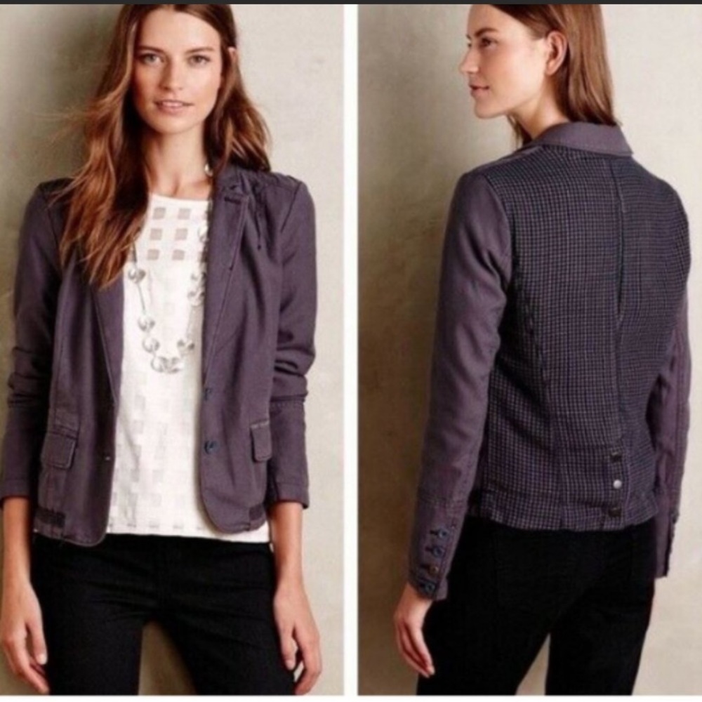 Anthropolgie Hei Hei Gray Double-Breasted
Checker Print Military Blazer Jacket